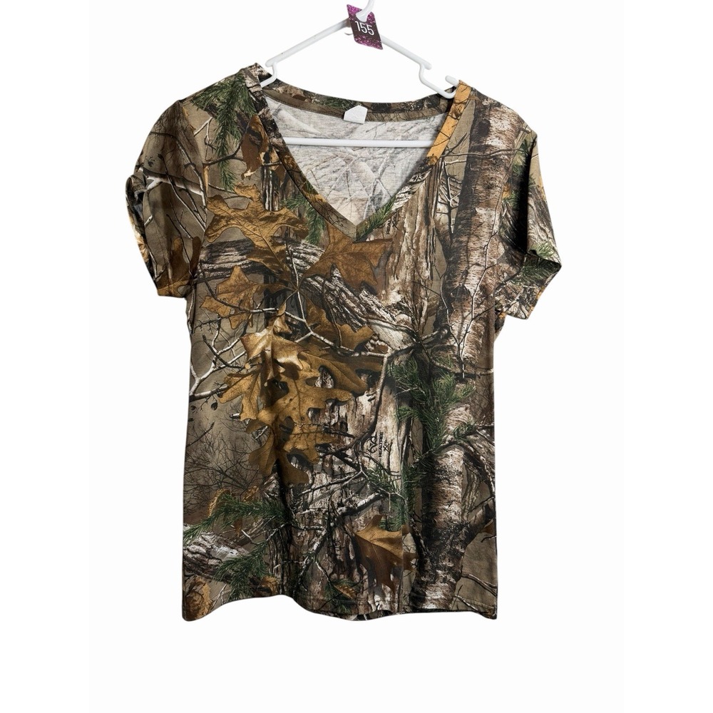 colosseum camo woods v neck short sleeve shirt size XL womens